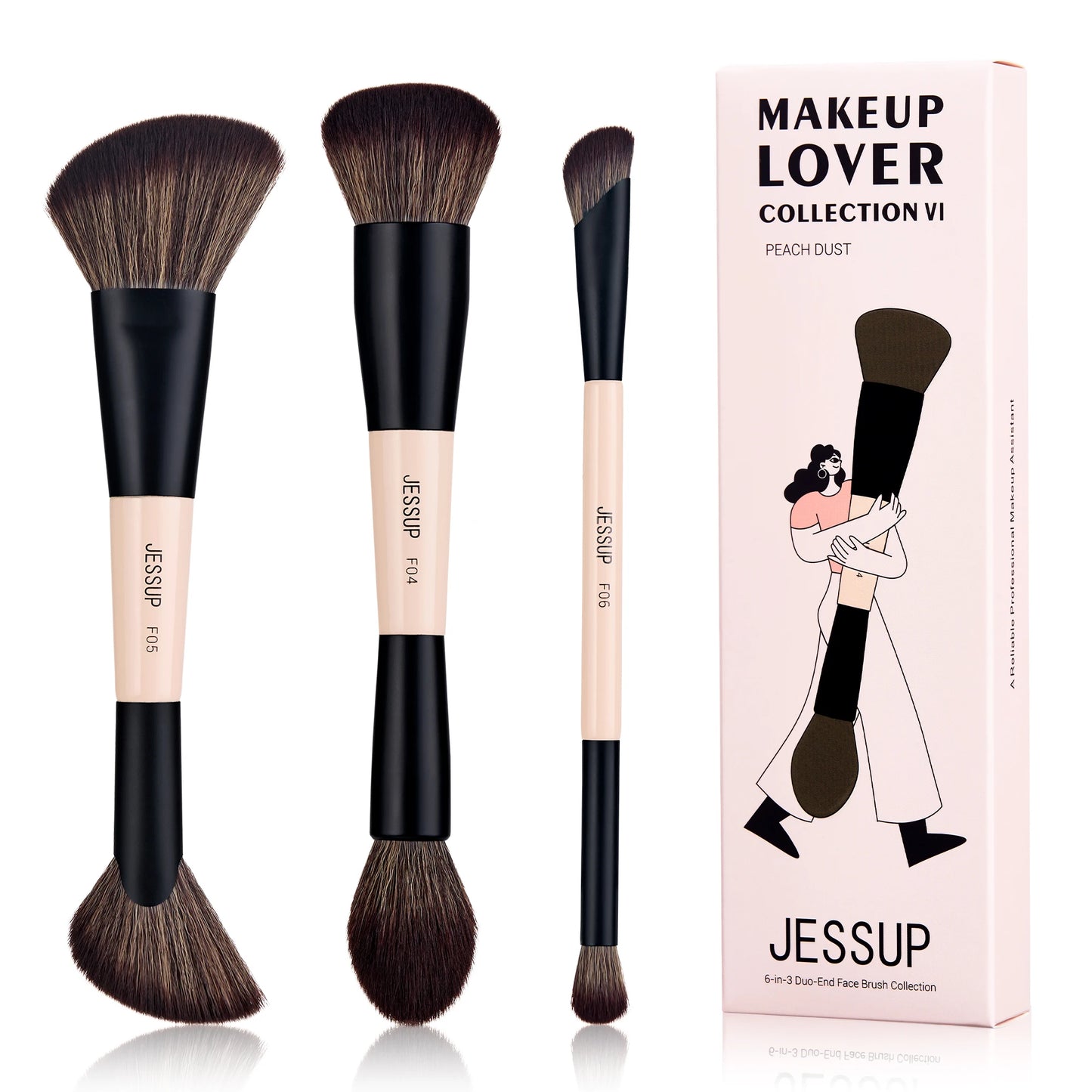 Jessup Face Makeup Brushes Set 2/3/5pcs,Double Ended Makeup Brush Foundation Contour Concealer, Cruelty -free, Bright Cyan T503