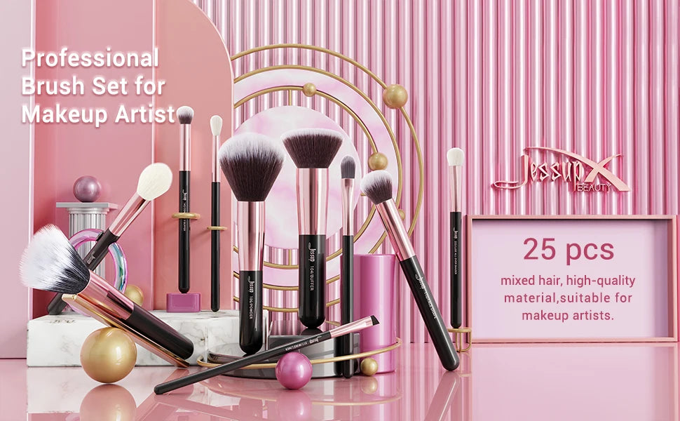 Jessup Professional Makeup Brushes Set 25pcs Natural-Synthetic Foundation Powder Eyeshadow Make up Brush Blushes Black T155