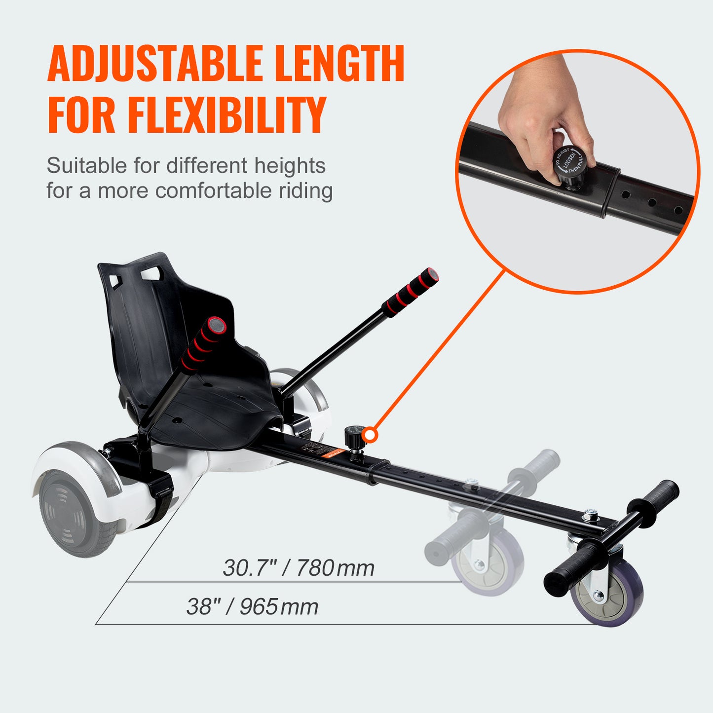 VEVOR Hoverboard Seat Attachment, Compatible With Hoverboards, Grips Control, Adjustable Frame Length And 220 LBS Load Capacity, Hover Board Go Karts Accessory, For Kids Adults
