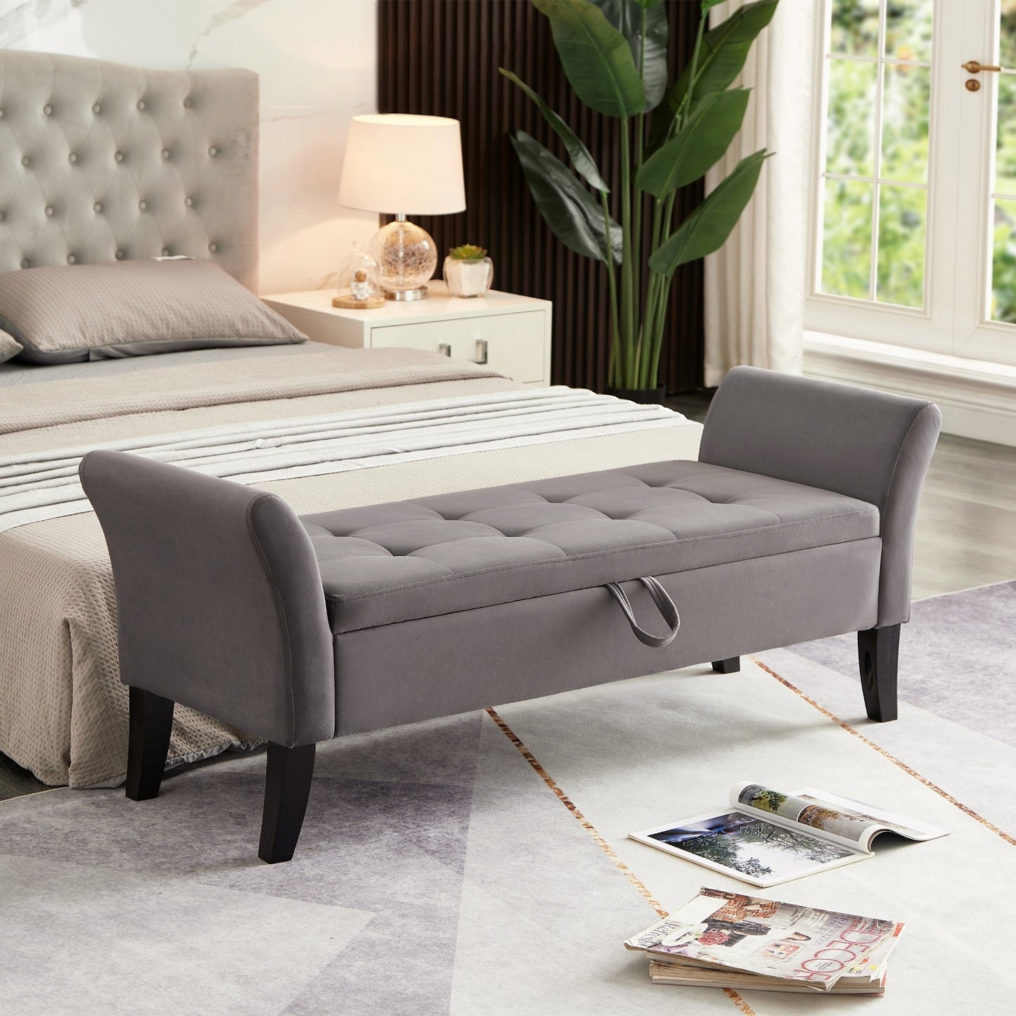 51.5 Bed Bench With Storage Grey Velvet