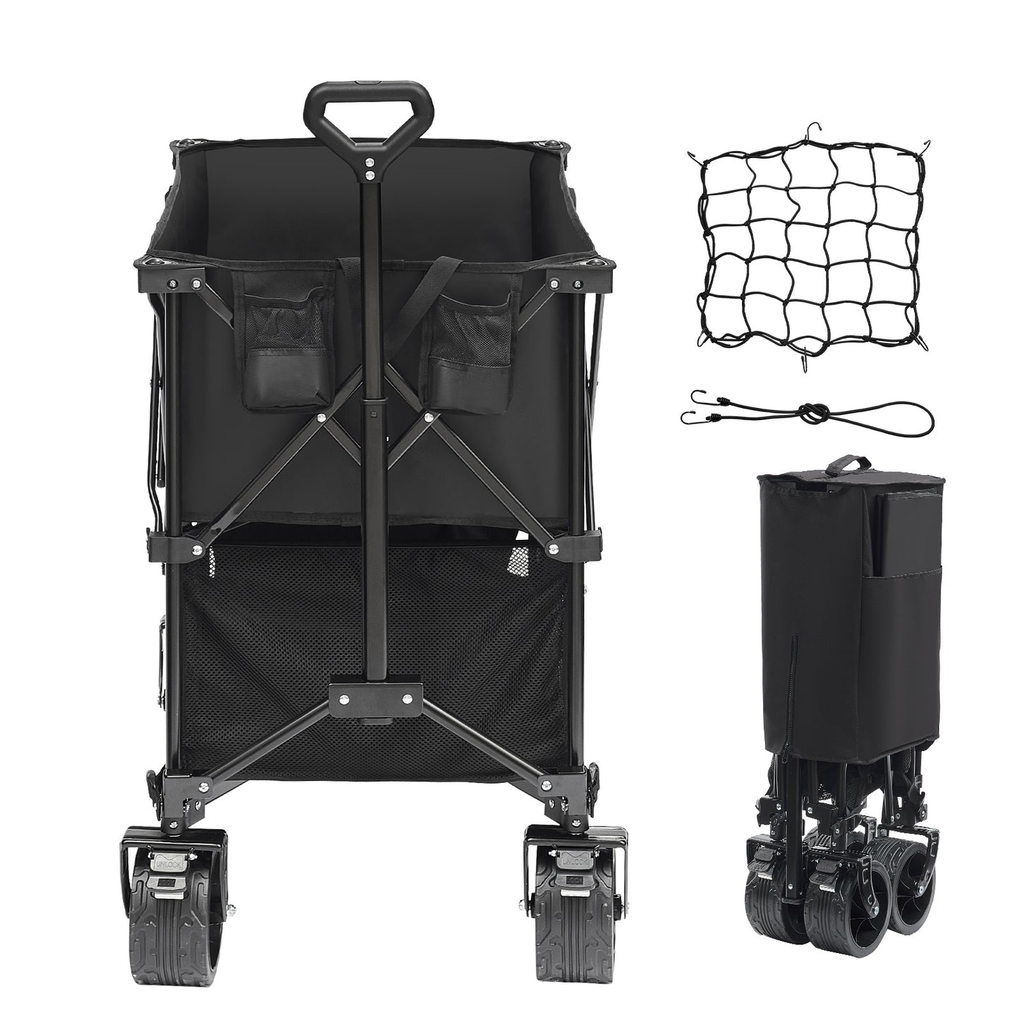 VEVOR Foldable Double Decker Wagon, 400L Collapsible Wagon Cart With All-Terrain Wheels, Heavy Duty Folding Wagon Cart 450 Lbs Weight Capacity For Camping, Shopping, Garden,