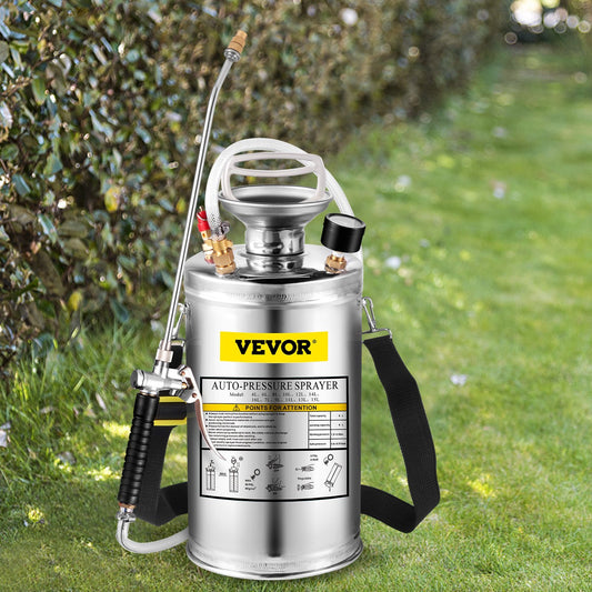 VEVOR 1.5Gal Stainless Steel Sprayer, 3.3FT Reinforced Hose, Hand Sprayer With Pressure Gauge Safety Valve, Adjustable Nozzle Suitable For Gardening  Sanitizing