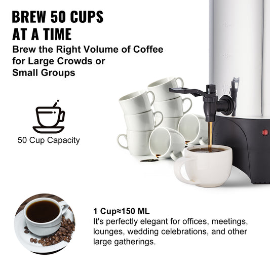 VEVOR Commercial Coffee Urn 50 Cup Stainless Steel Coffee Dispenser Fast Brew
