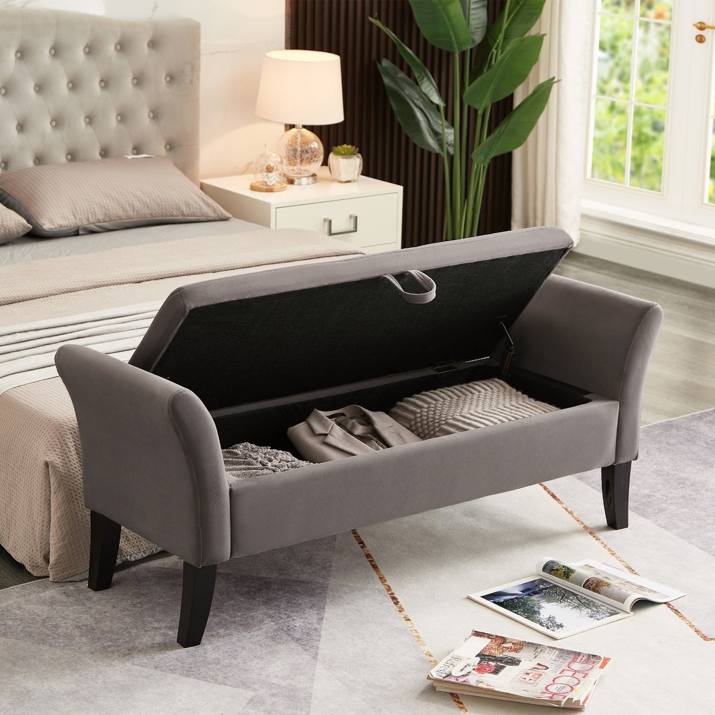 51.5 Bed Bench With Storage Grey Velvet