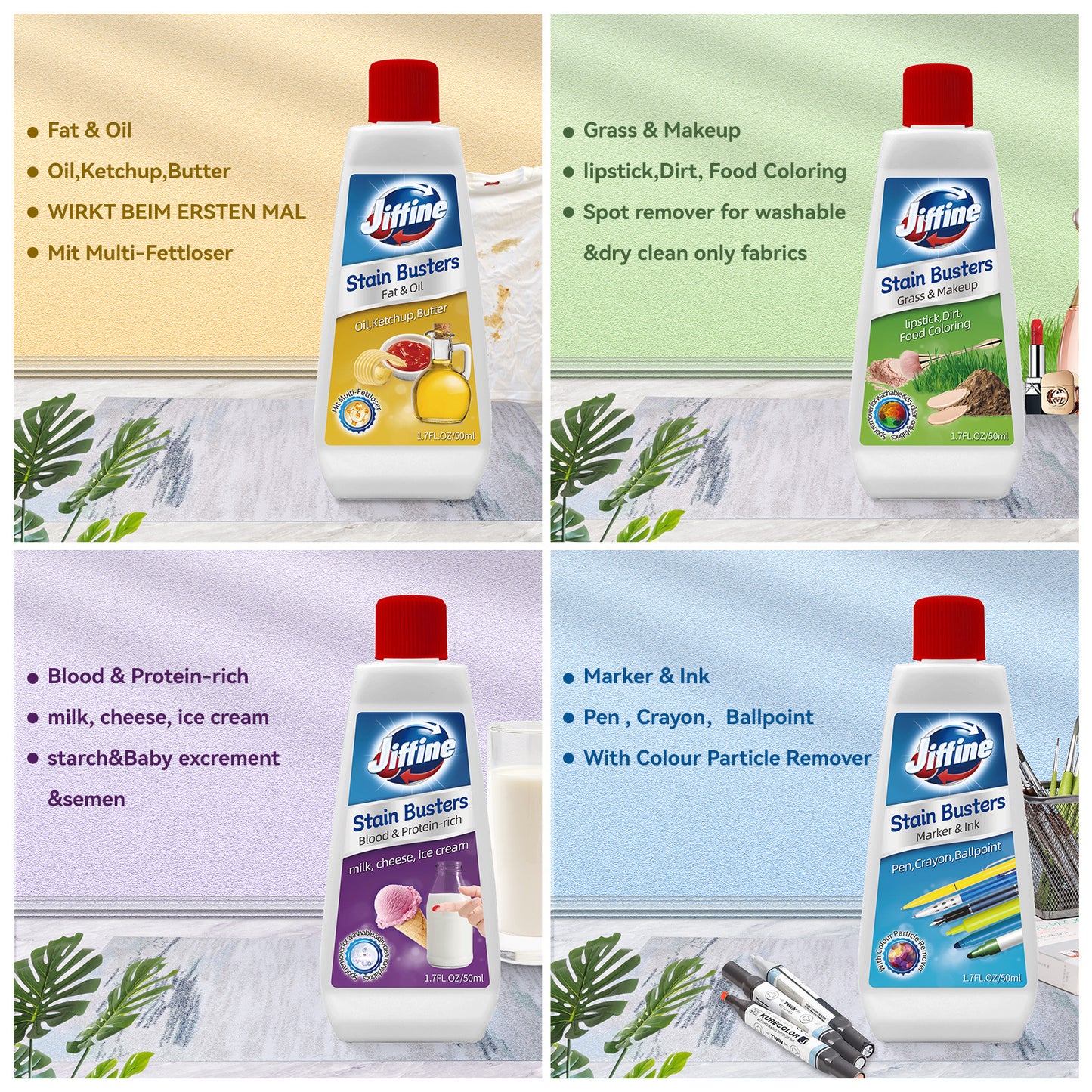 JIFFINE oil Stains, Grass Stains, Milk Stains, Pen Stain Remover