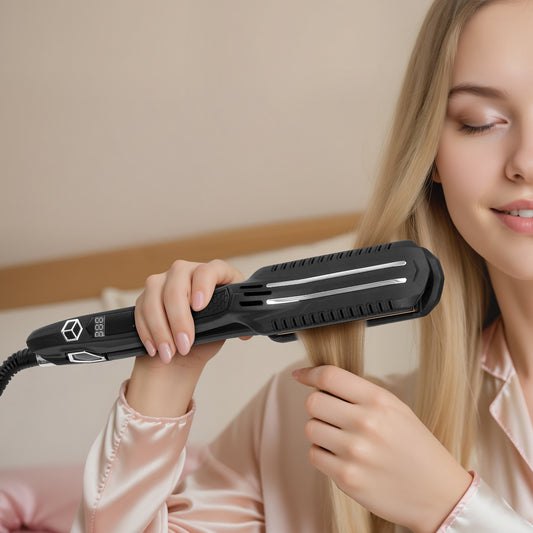 VEVOR Hair Straightener, Titanium Flat Iron, Dual Infrared Hair Straightener Flat Iron With LCD Display And 19 Temp Levels , Dual Voltage 110V 240V For Salon Home Travel Use
