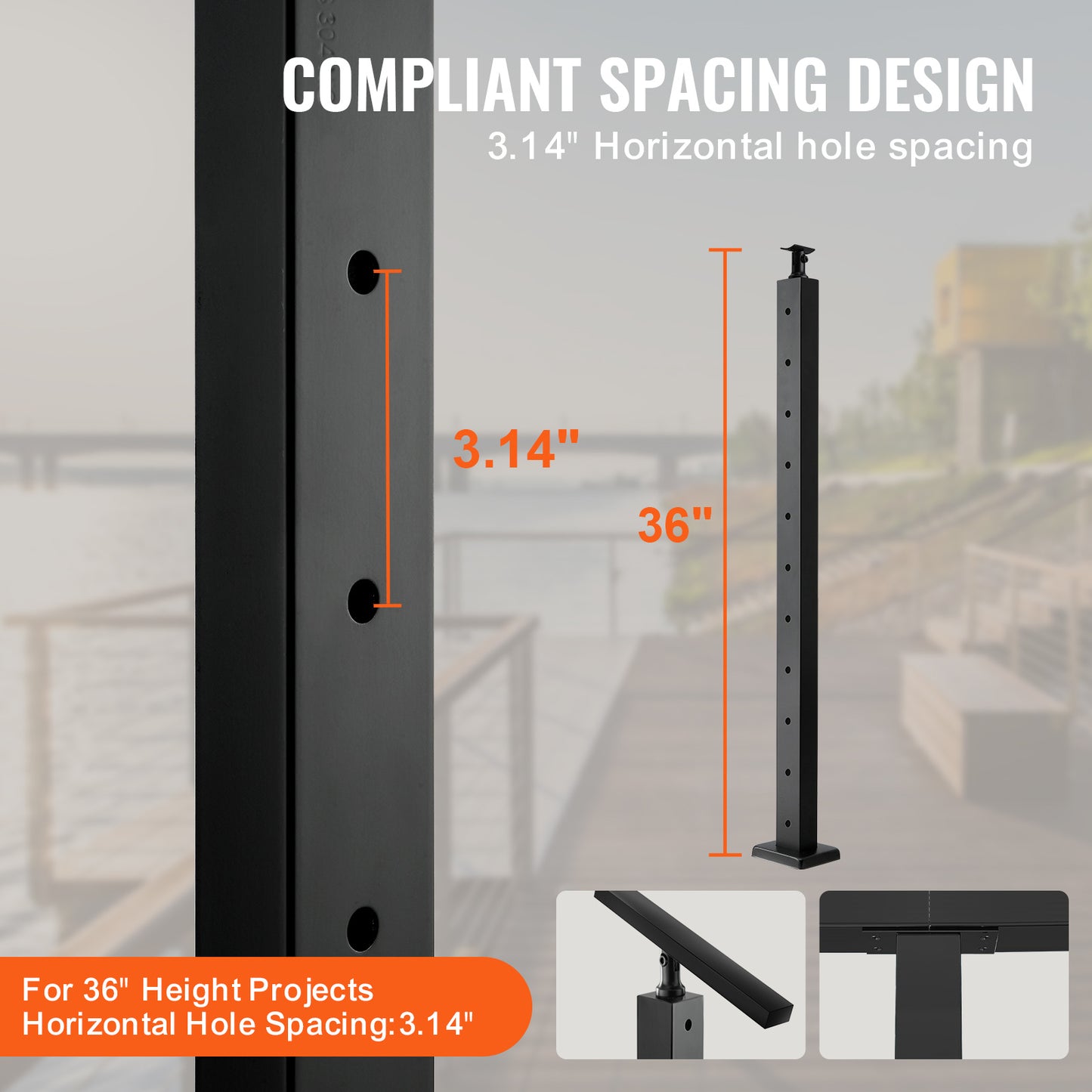 VEVOR Cable Railing Post Level Deck Stair Post Cable Handrail Post Stainless Steel Brushed Finishing Deck Railing Pre-Drilled Pickets With Mounting Bracket Stair Railing Kit Black
