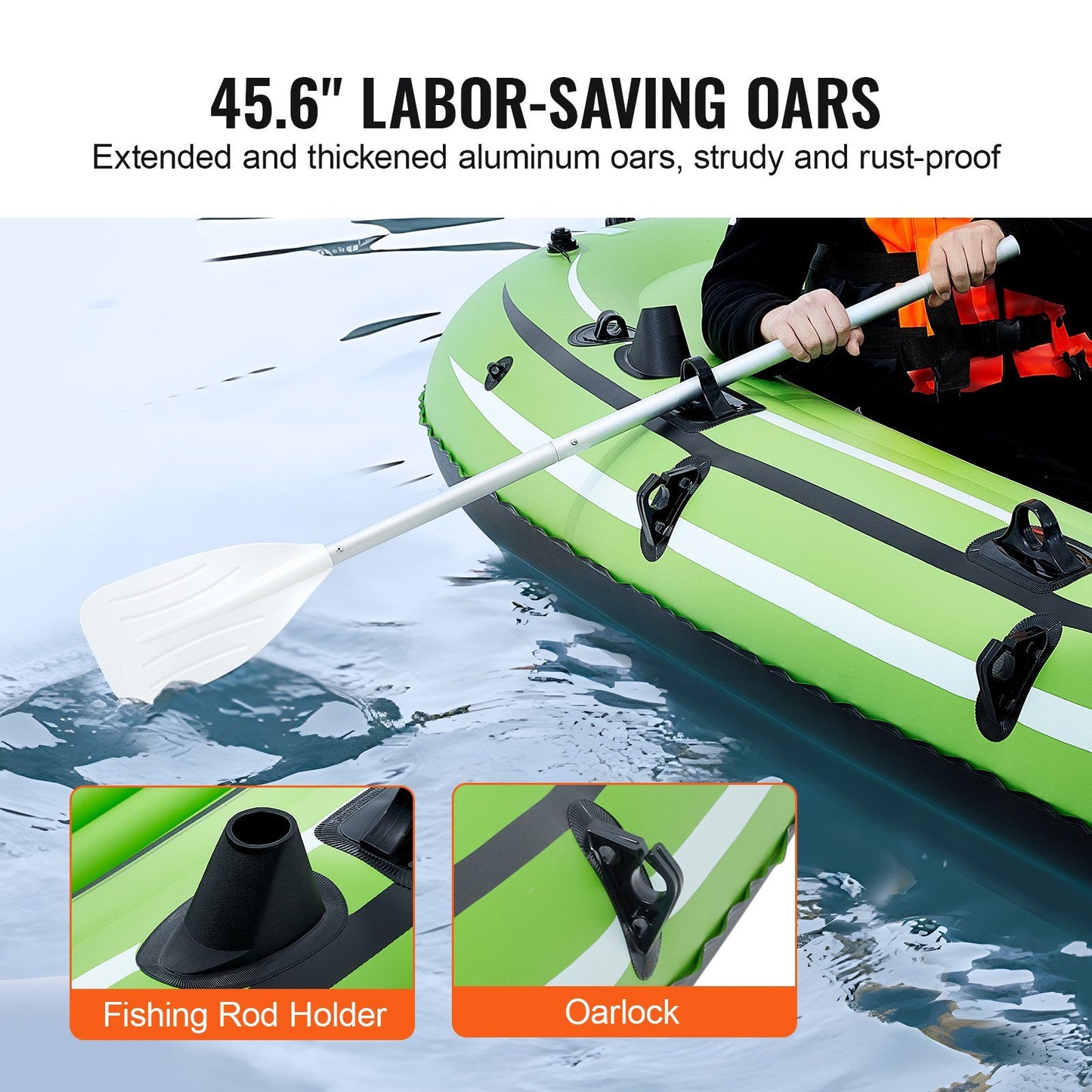 VEVOR Inflatable Boat, 5-Person Inflatable Fishing Boat, Strong PVC Portable Boat Raft Kayak, Aluminum Oars, High-Output Pump, Fishing Rod Holders, And 2 Seats, 1100 Lb Capacity For Adults, Kids