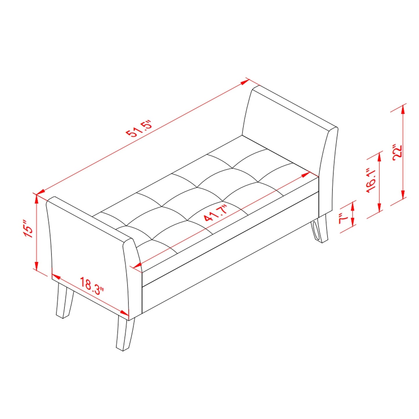 51.5 Bed Bench With Storage Grey Velvet
