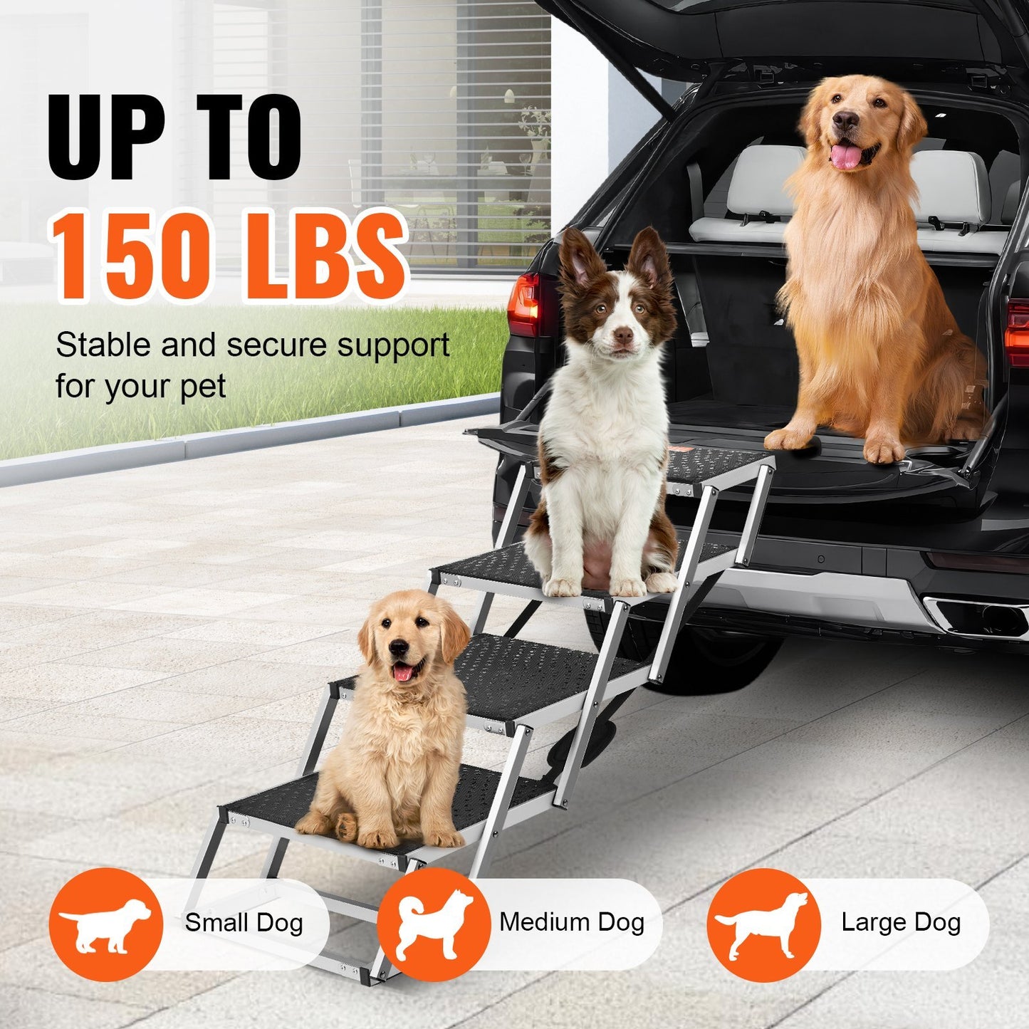 VEVOR Dog Stair For Cars 4-step Folding Dog Steps Aluminum Loads Up To 150 Lbs