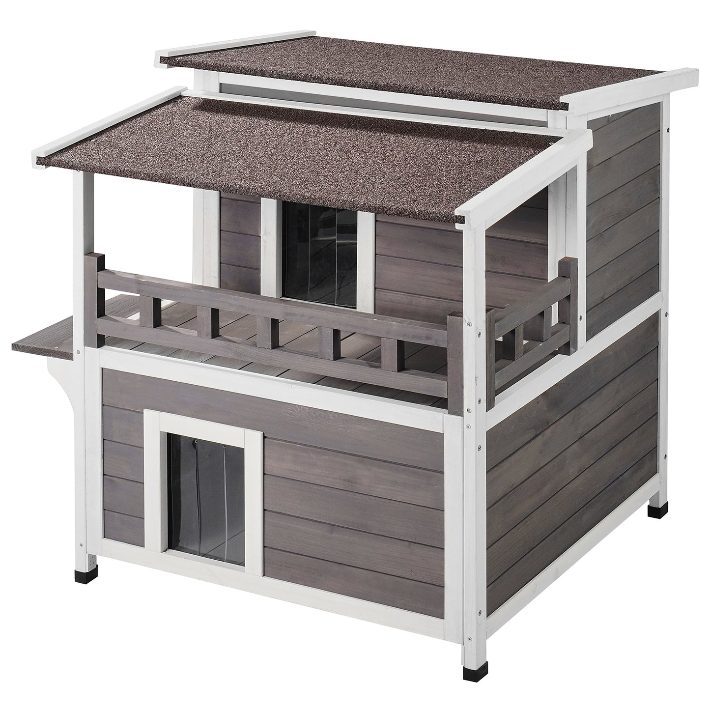 VEVOR Outdoor Cat House 2-story Wooden Feral Cat Shelter With Balcony & Roof