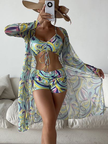 3pcs  Bikini With Long Sleeve Cardigan Fashion Summer Beach Swimsuit Women