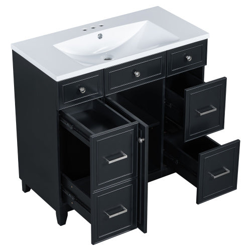 Bathroom Vanity Cabinet With Sink Top Combo Set , Black ,Single Sink,Shaker Cabinet With Soft Closing Door And 3 Drawers