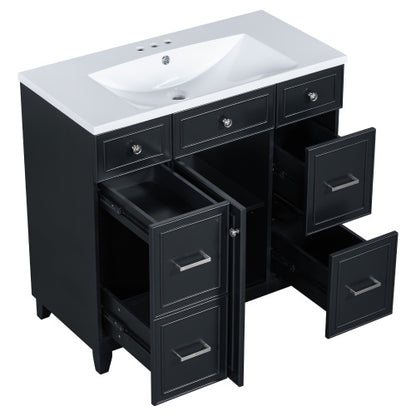 Bathroom Vanity Cabinet With Sink Top Combo Set , Black ,Single Sink,Shaker Cabinet With Soft Closing Door And 3 Drawers