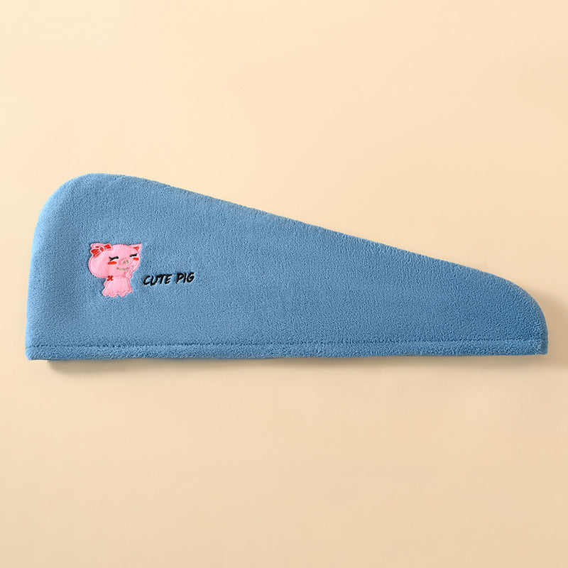 Coral Velvet Cartoon Embroidery For Woman With Dry Hair Hat
