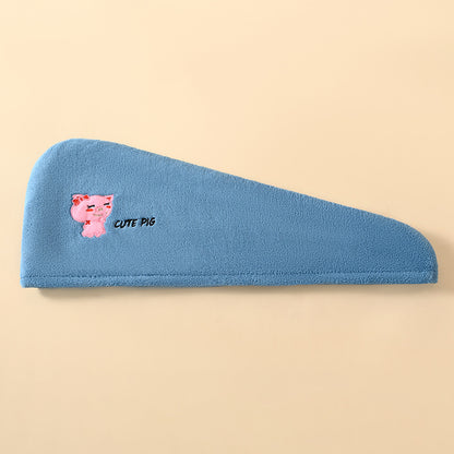 Coral Velvet Cartoon Embroidery For Woman With Dry Hair Hat