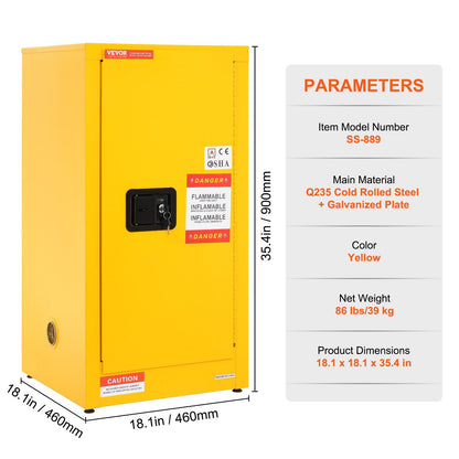VEVOR Flammable Cabinet , Galvanized Steel Safety Cabinet, Adjustable Shelf Flammable Storage Cabinet, For Commercial Industrial And Home Use