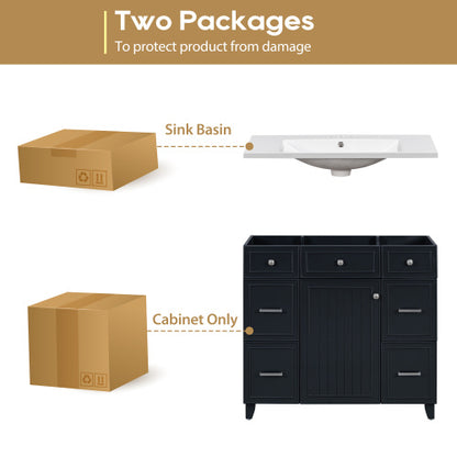 Bathroom Vanity Cabinet With Sink Top Combo Set , Black ,Single Sink,Shaker Cabinet With Soft Closing Door And 3 Drawers