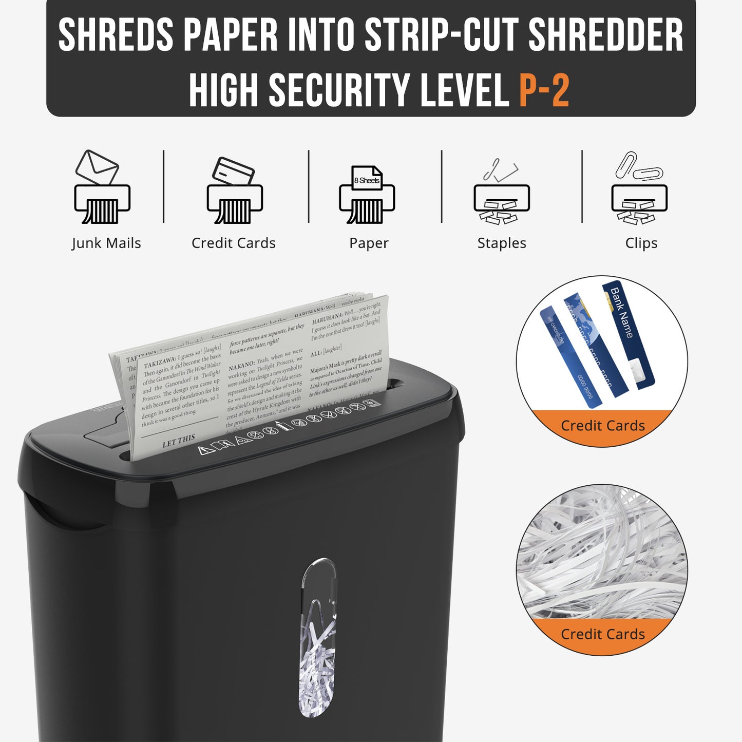 Woolsche 10 Sheet Strip Cut Paper Shredder, P2 Security Level With 3.17-Gallon Basket, CD & Credit Card Shredder - Durable & Fast - Jam Proof System -ETL Certified Home Office Shredders