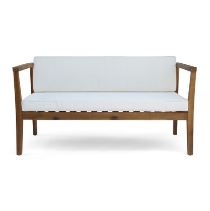 Outdoor 4-Seater Acacia Wood Chat Set With Coffee Table With Cushions, Teak And Beige