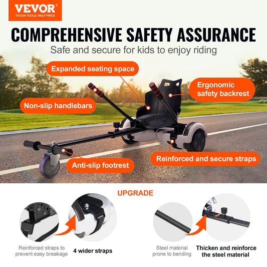 VEVOR Hoverboard Seat Attachment, Compatible With Hoverboards, Grips Control, Adjustable Frame Length And 220 LBS Load Capacity, Hover Board Go Karts Accessory, For Kids Adults