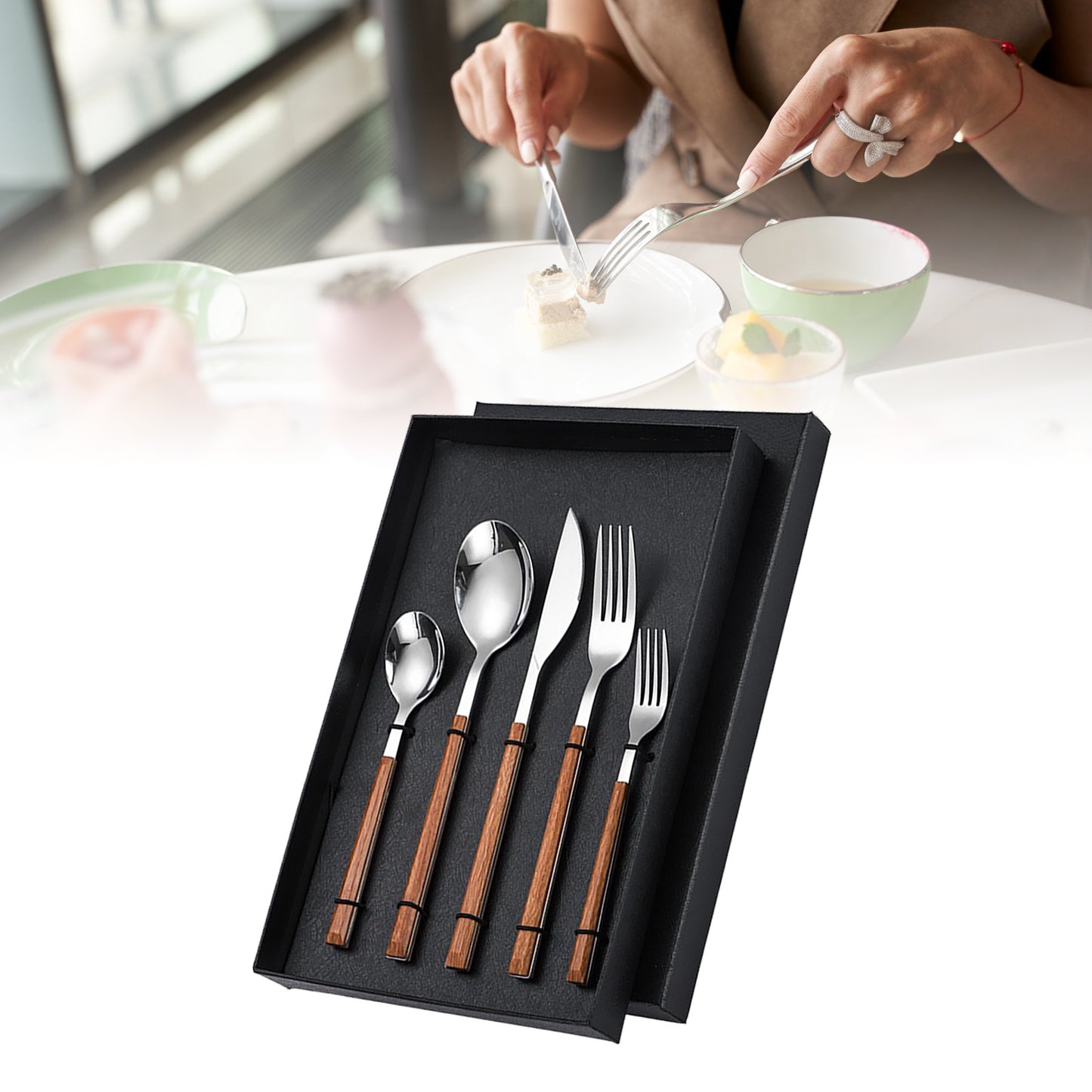 Tableware Cutlery Set Wood Grain Handle