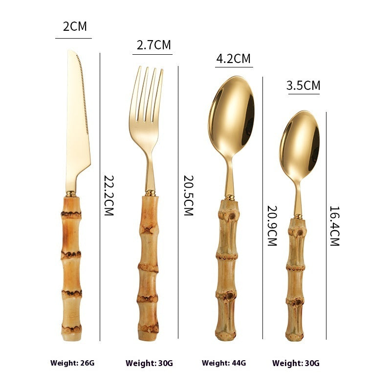 Creative Bamboo Tableware Stainless Steel Steak Cutlery