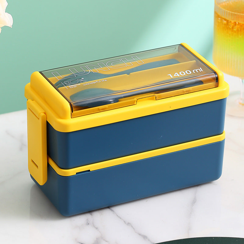 Plastic Lunch Box Microwavable Lunch Box Set Double Layer Divider With Cutlery