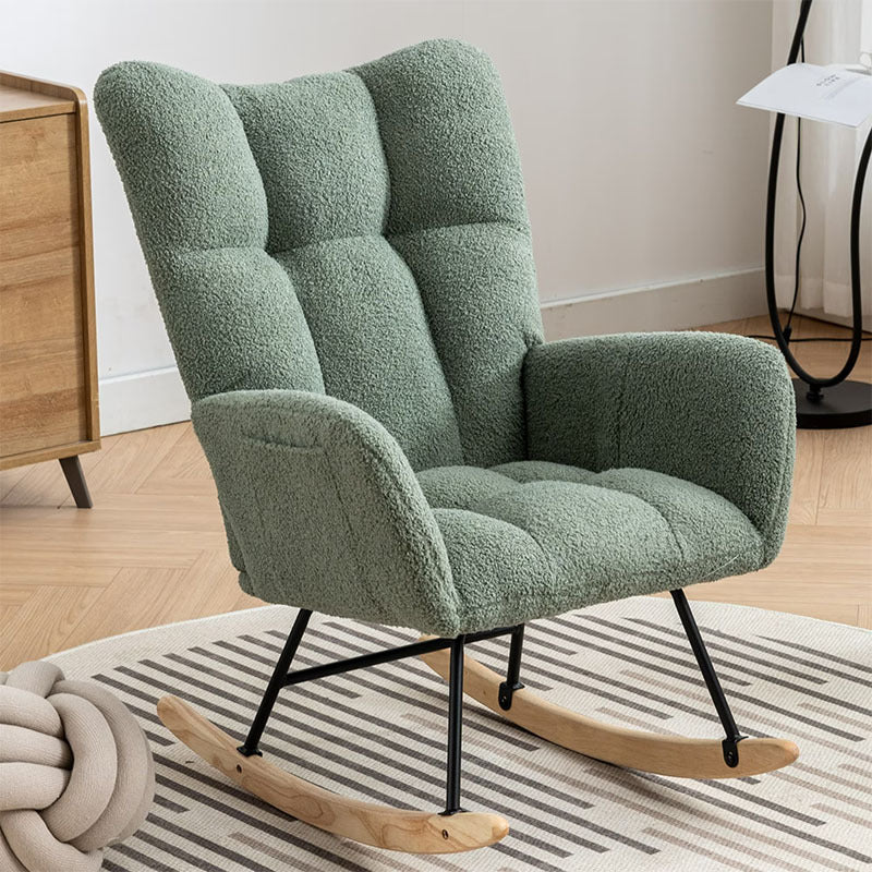 Rocking Chair With Pocket, Soft Teddy Fabric Rocking Chair For Nursery, Comfy Wingback Golider Rocking Chair With Safe Solid Wood Base For Living Room Bedroom Balcony Cannot Be Sold On Temu