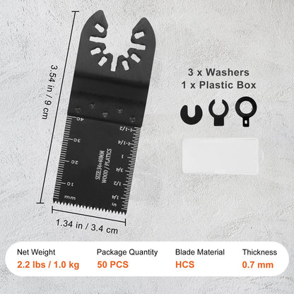VEVOR 50PCS Oscillating Saw Blades, Universal Quick Release Oscillating Saw Blades, Multitool Tool Blades For Wood Plastic Aluminum,