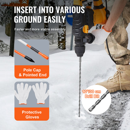 VEVOR Driveway Markers, 50 PCS 48 Inch, 0.4 Inch Diameter, Orange Fiberglass Poles Snow Stakes With Reflective Tape,  Steel Drill Bit & Protection Gloves For Parking Lots, Walkways Easy Visibility