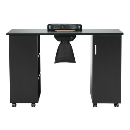 VEVOR Manicure Table, Nail Table Station With Electric Dust Collector, Moveable Nail Tech Desk With 8 Wheels  4 Lockable , 3 Dust Bag & Wrist Rest, MDF Nail Art Workstation For Spa Beauty Salon, Black
