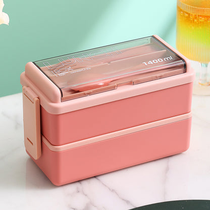Plastic Lunch Box Microwavable Lunch Box Set Double Layer Divider With Cutlery