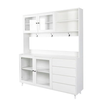 Large Kitchen Hutch Cabinet, Freestanding Pantry Cabinets Storage Kitchen Cupboard With 4 Doors, 4 Drawers & Microwave Shelf, White