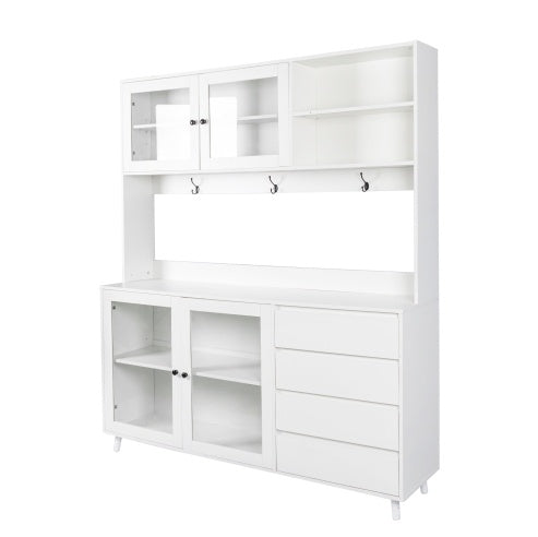 Large Kitchen Hutch Cabinet, Freestanding Pantry Cabinets Storage Kitchen Cupboard With 4 Doors, 4 Drawers & Microwave Shelf, White