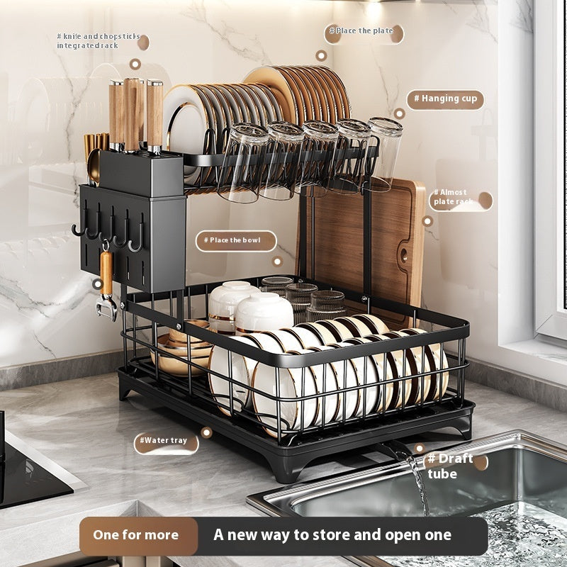 Self-draining Bowl Rack Multi-functional Storage Rack Countertop Dish Drainer Storage