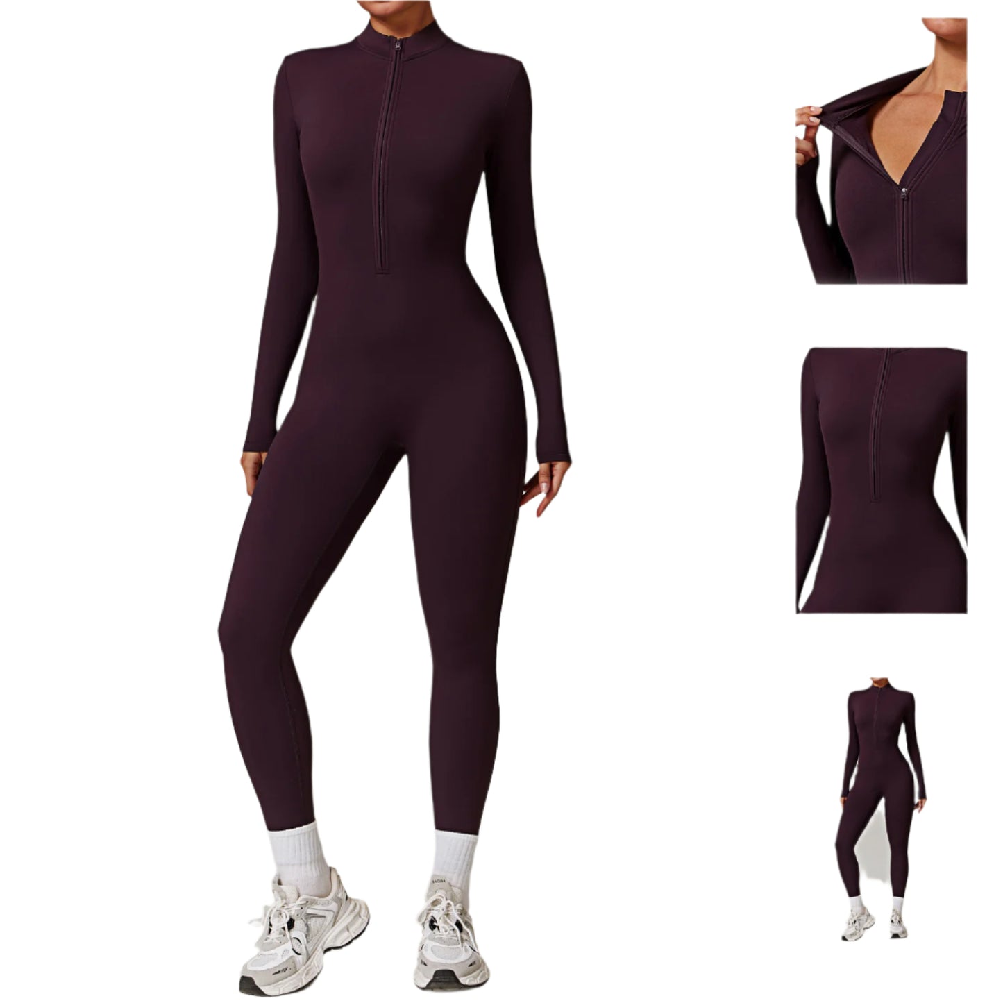 Women's Zipper Long-sleeved Jumpsuit - yoga fitness Bodysuit with Breathable Fabric