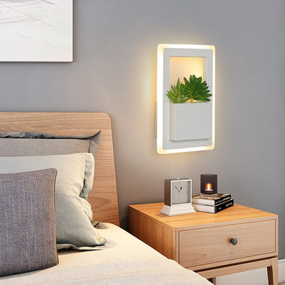 Modern LED Bedside Wall Lamp White Color with Plant LED Wall Lights for Bedroom Living Room Wall