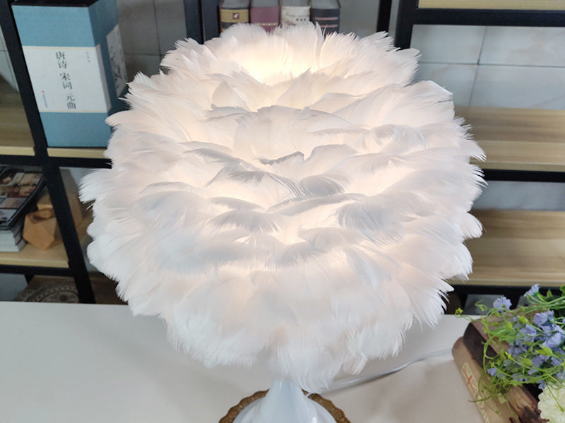 Luxury Feather Table Lamp Bedroom Bedside Light Touch Dimming Desk Lights for Living Room Study Room Decor Lighting