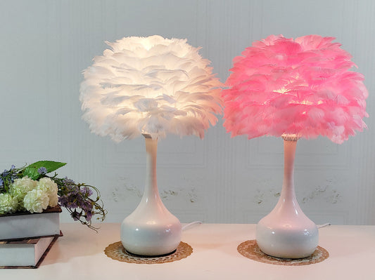 Luxury Feather Table Lamp Bedroom Bedside Light Touch Dimming Desk Lights for Living Room Study Room Decor Lighting