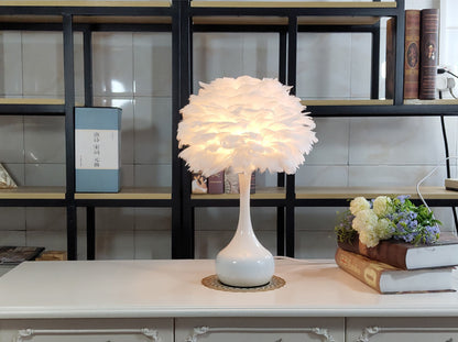 Luxury Feather Table Lamp Bedroom Bedside Light Touch Dimming Desk Lights for Living Room Study Room Decor Lighting