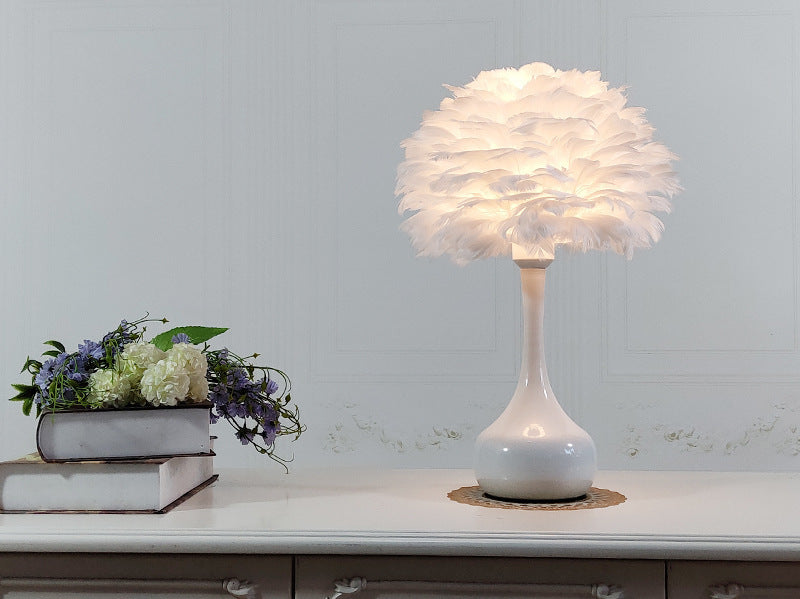 Luxury Feather Table Lamp Bedroom Bedside Light Touch Dimming Desk Lights for Living Room Study Room Decor Lighting