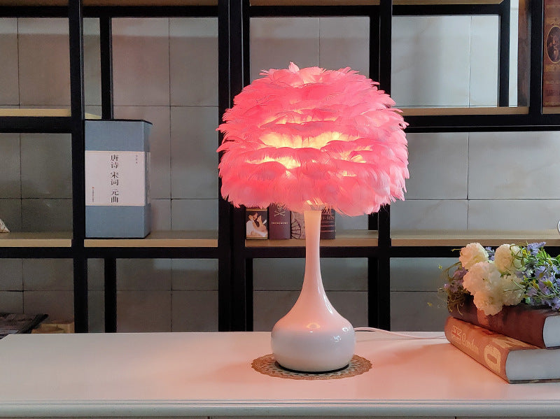 Luxury Feather Table Lamp Bedroom Bedside Light Touch Dimming Desk Lights for Living Room Study Room Decor Lighting