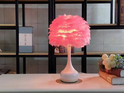 Luxury Feather Table Lamp Bedroom Bedside Light Touch Dimming Desk Lights for Living Room Study Room Decor Lighting
