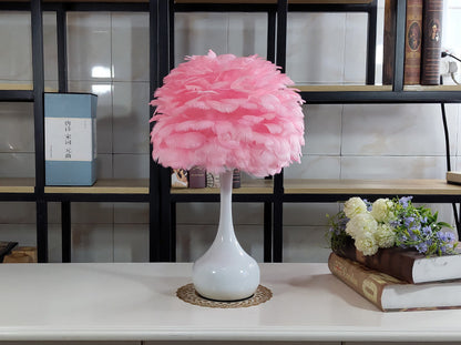 Luxury Feather Table Lamp Bedroom Bedside Light Touch Dimming Desk Lights for Living Room Study Room Decor Lighting