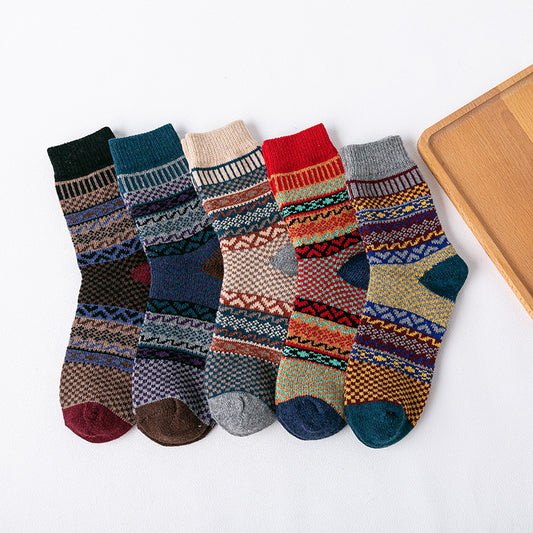 Ladies Rabbit Wool Socks Thick Line Ethnic Style