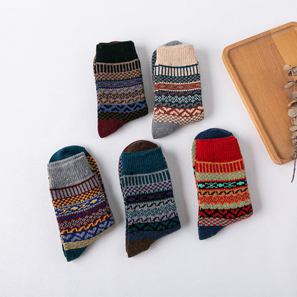 Ladies Rabbit Wool Socks Thick Line Ethnic Style