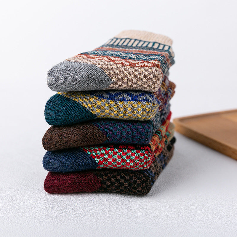 Ladies Rabbit Wool Socks Thick Line Ethnic Style