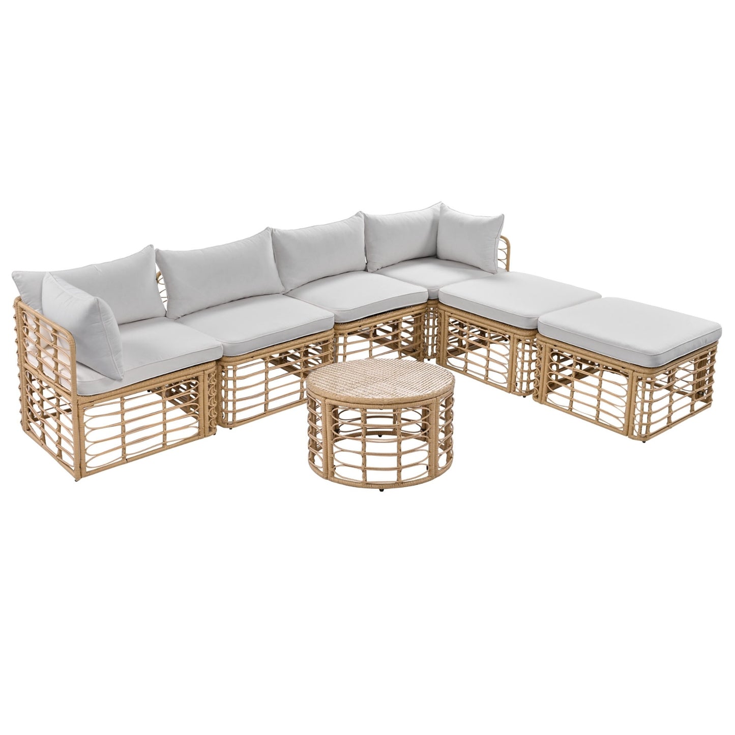 7 Pieces Outdoor Patio Furniture, All-Weather Rattan Sectional Sofa Set With Thick Cushions