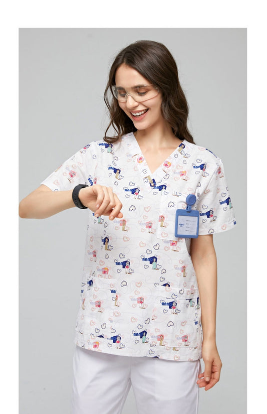 Polyester Cotton Printed Doctor and Nurse Work Uniforms